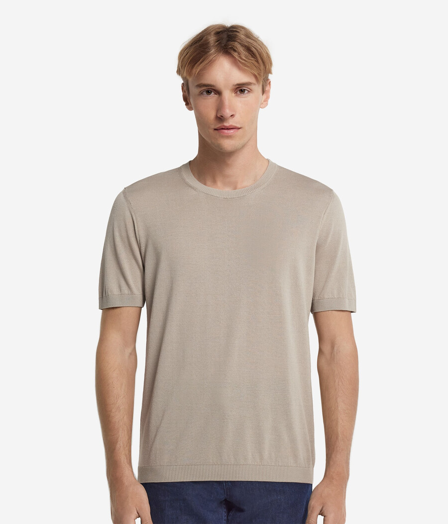 t-shirt a maniche corte in seta e cotone