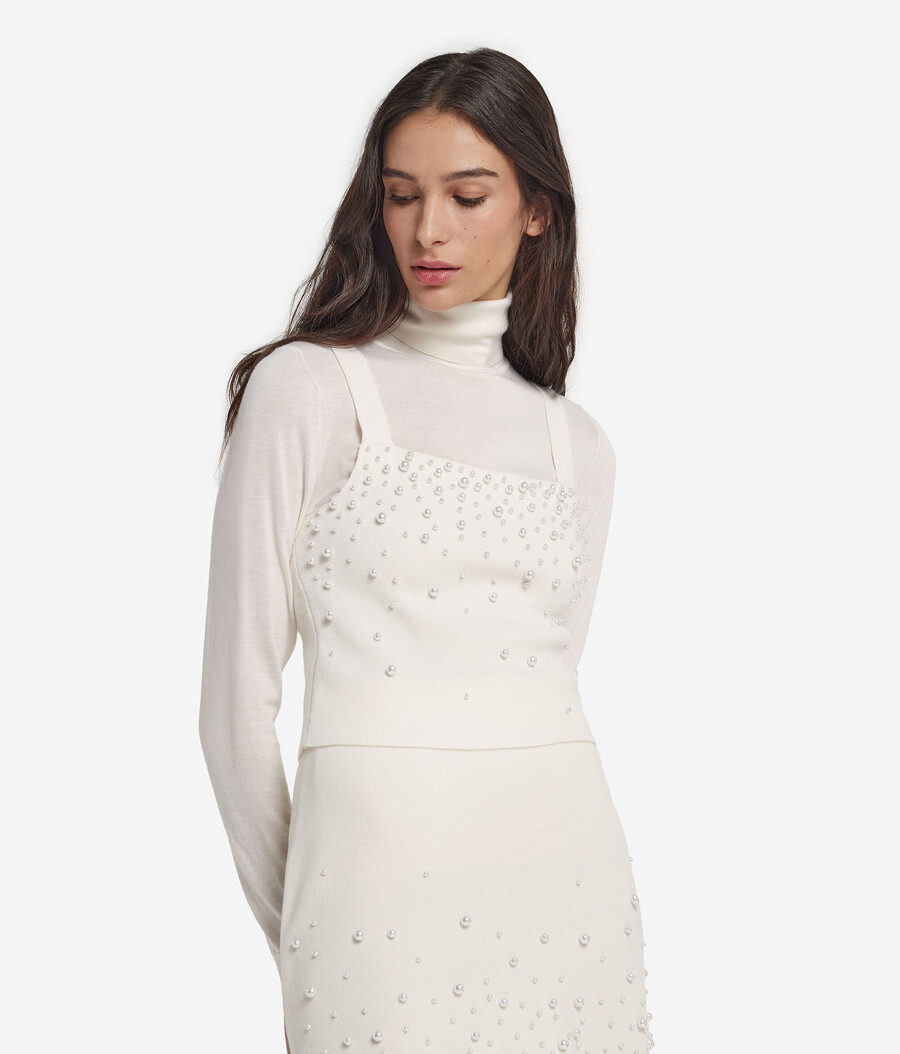 top in cashmere ultra morbido con perline