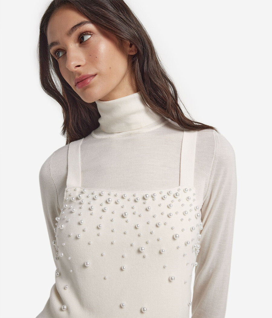 top in cashmere ultra morbido con perline