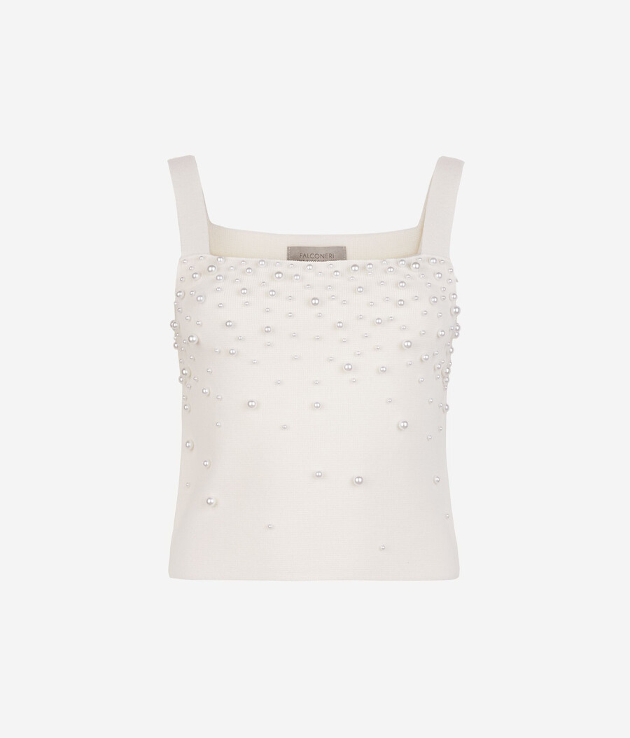 top in cashmere ultra morbido con perline