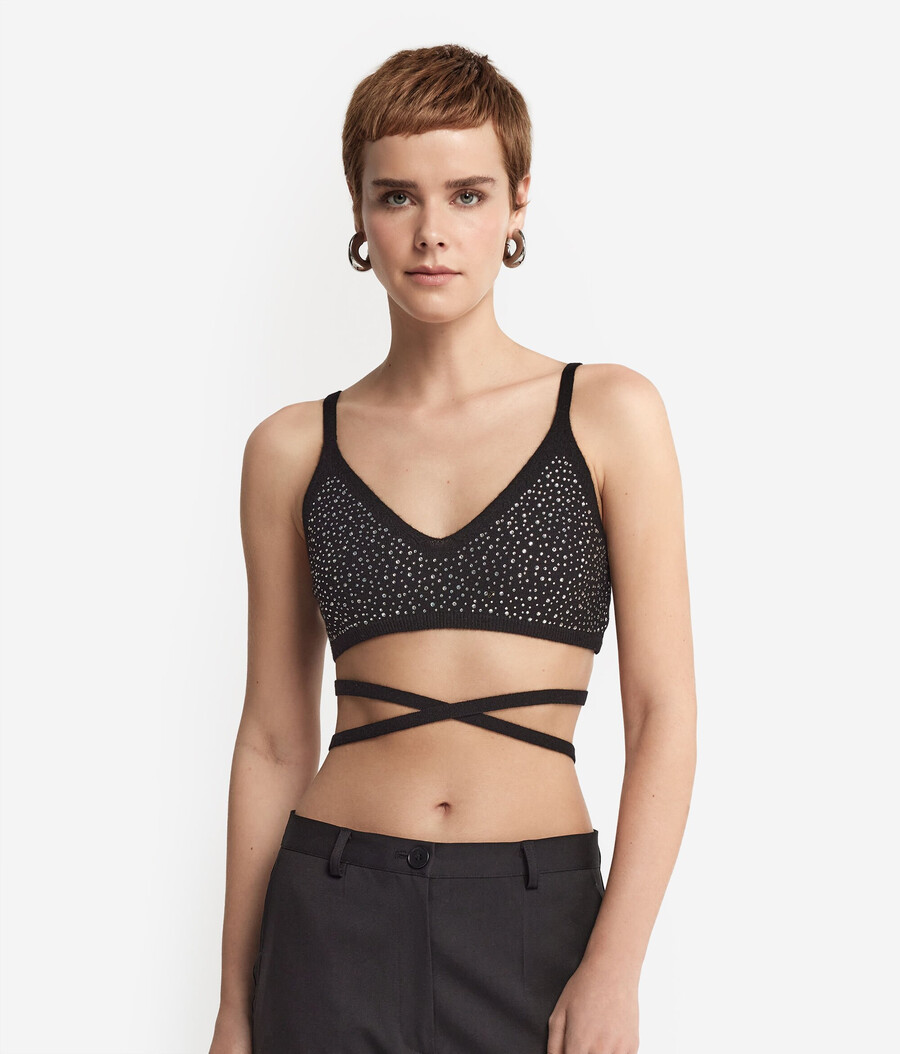 reggiseno in cashmere con strass