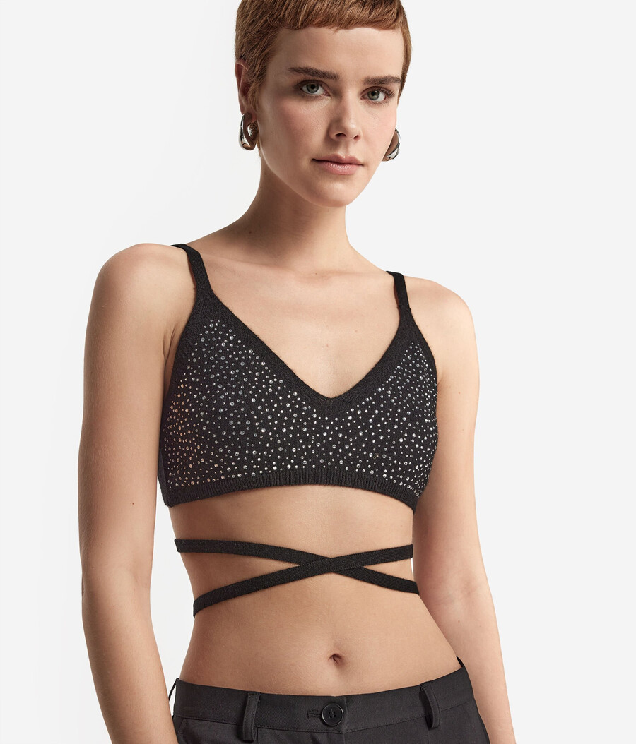 reggiseno in cashmere con strass