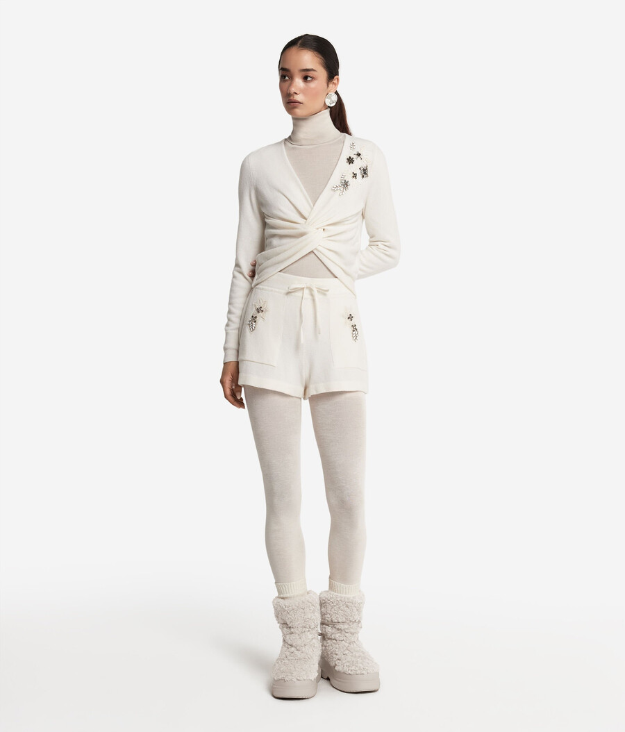 pantaloncini in cashmere con ricamo floreale