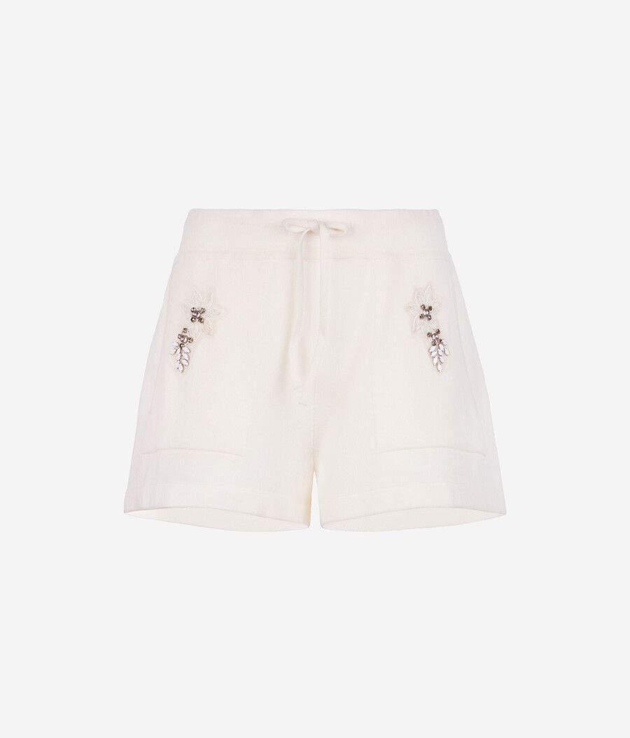 pantaloncini in cashmere con ricamo floreale