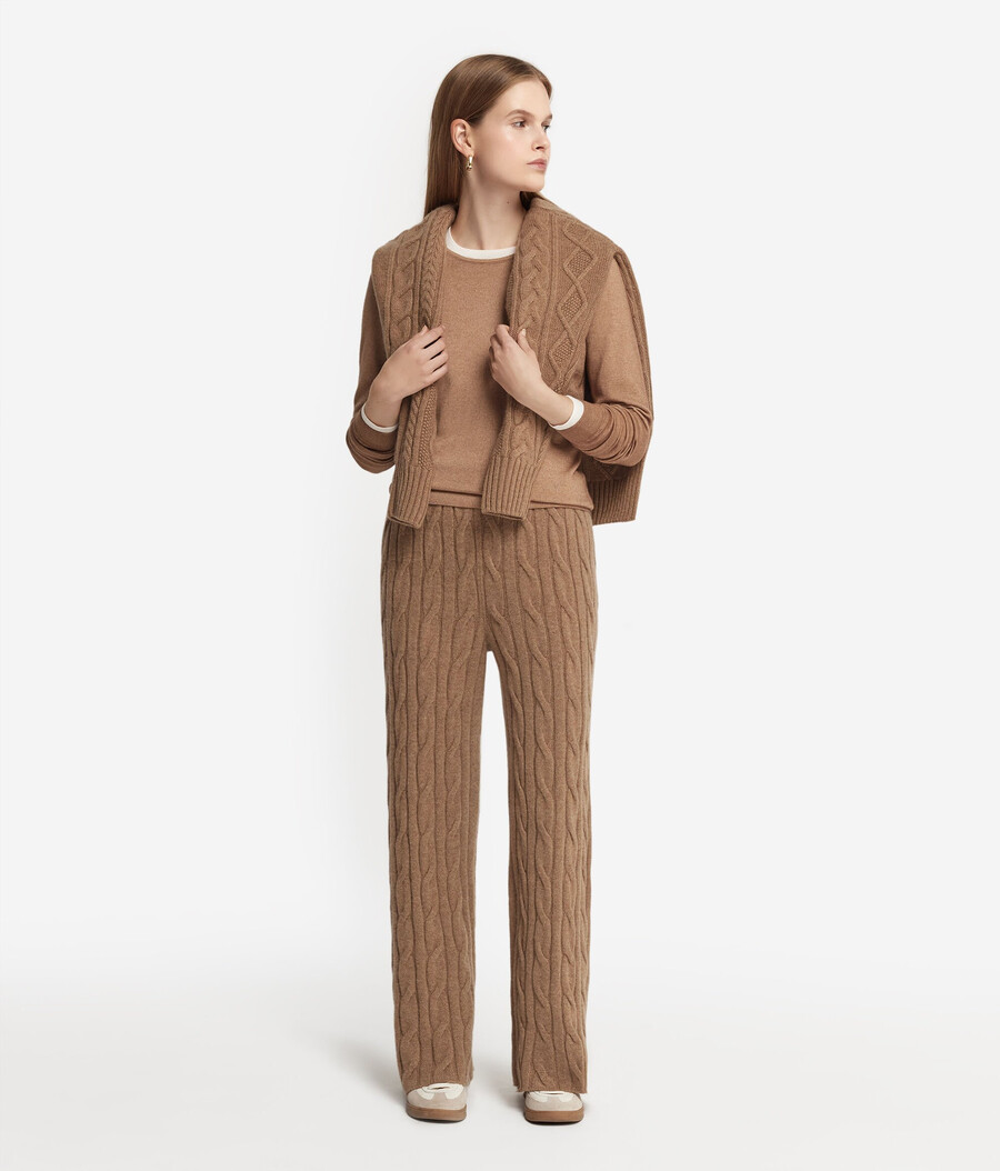 pantaloni in cashmere ultra morbido a trecce