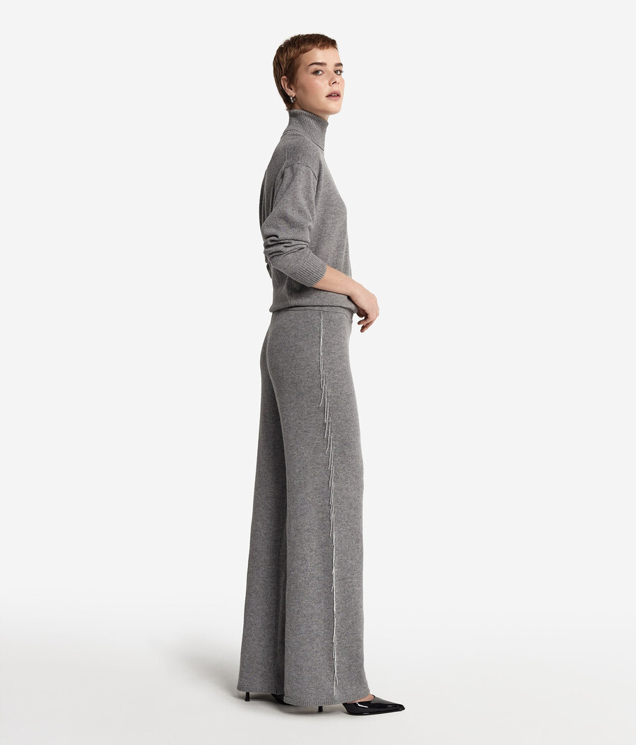 pantaloni in cashmere con frange