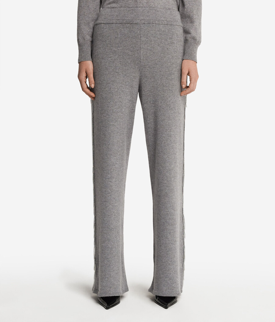 pantaloni in cashmere con frange