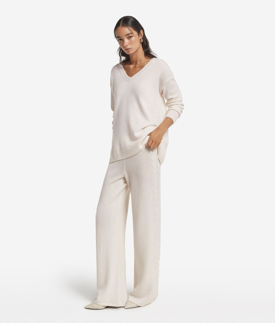 pantaloni in cashmere ultra morbido con punto a trecce