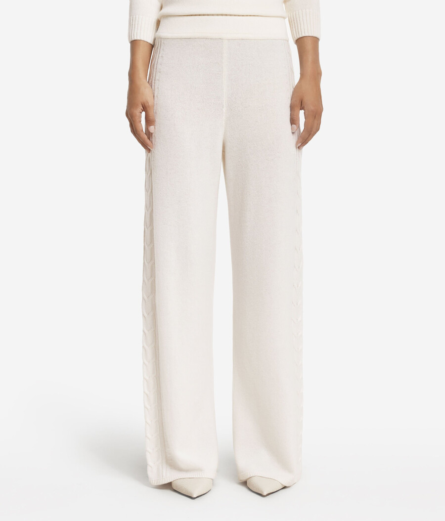 pantaloni in cashmere ultra morbido con punto a trecce