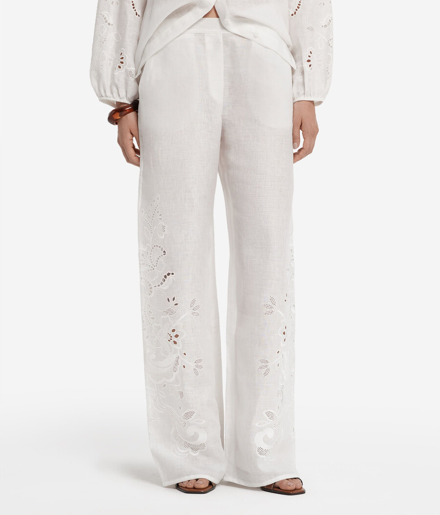 pantaloni in lino ricamati
