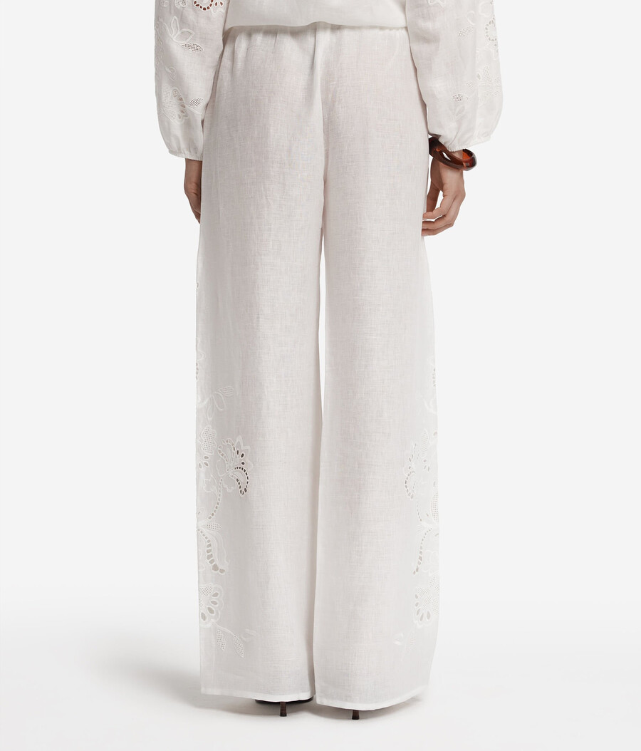 pantaloni in lino ricamati