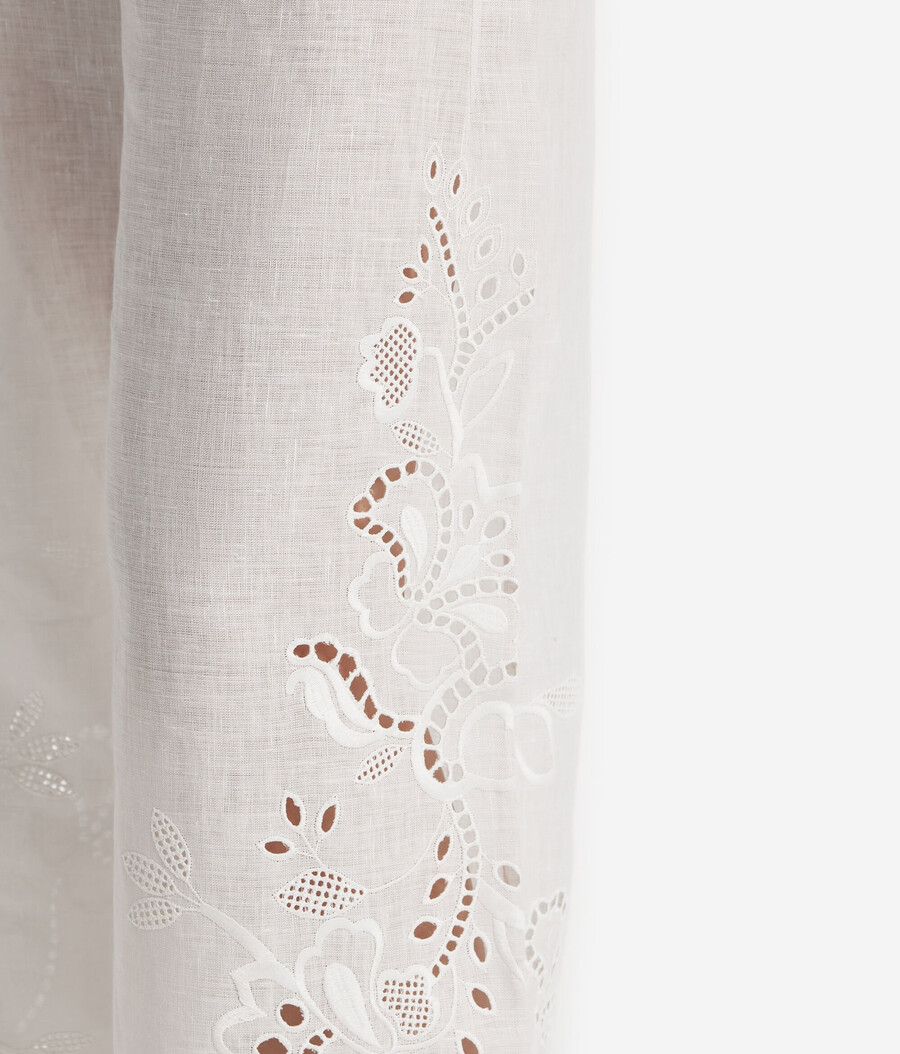 pantaloni in lino ricamati