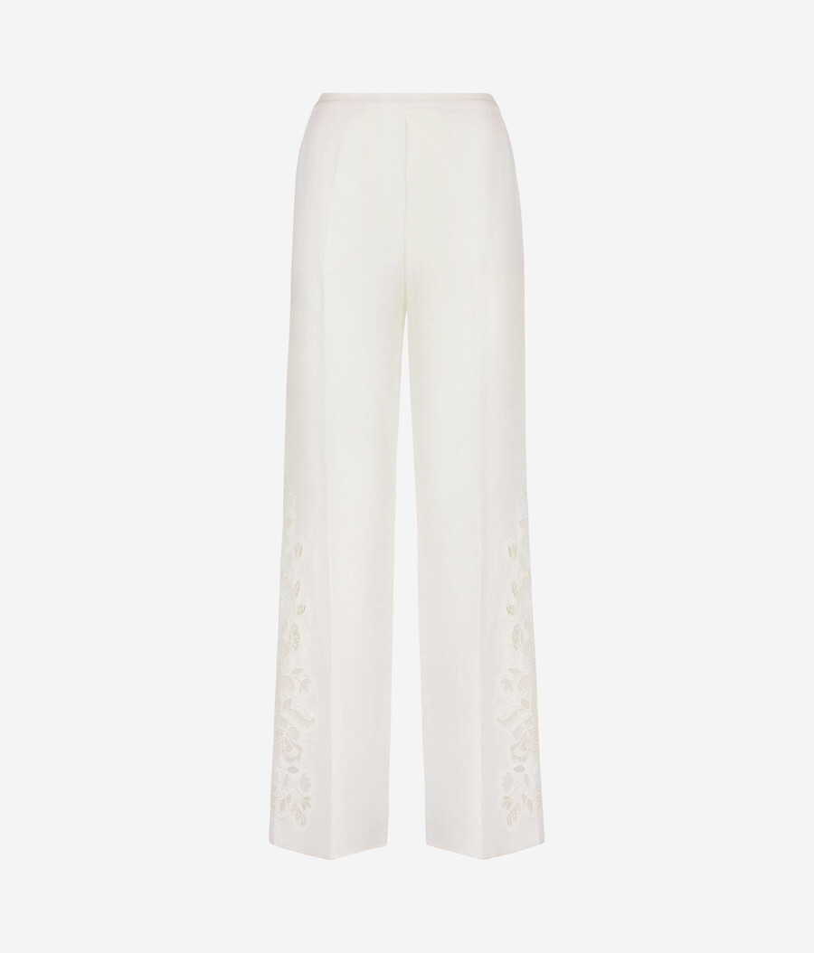 pantaloni in lino ricamati
