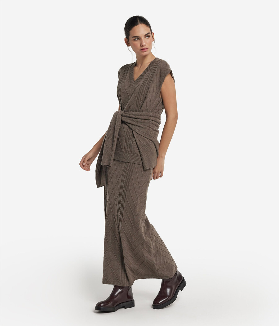 gilet lungo in cashmere ultra morbido con scollo a v