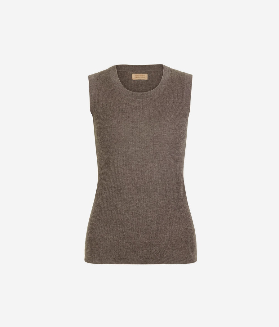 gilet in cashmere ultrafine a coste