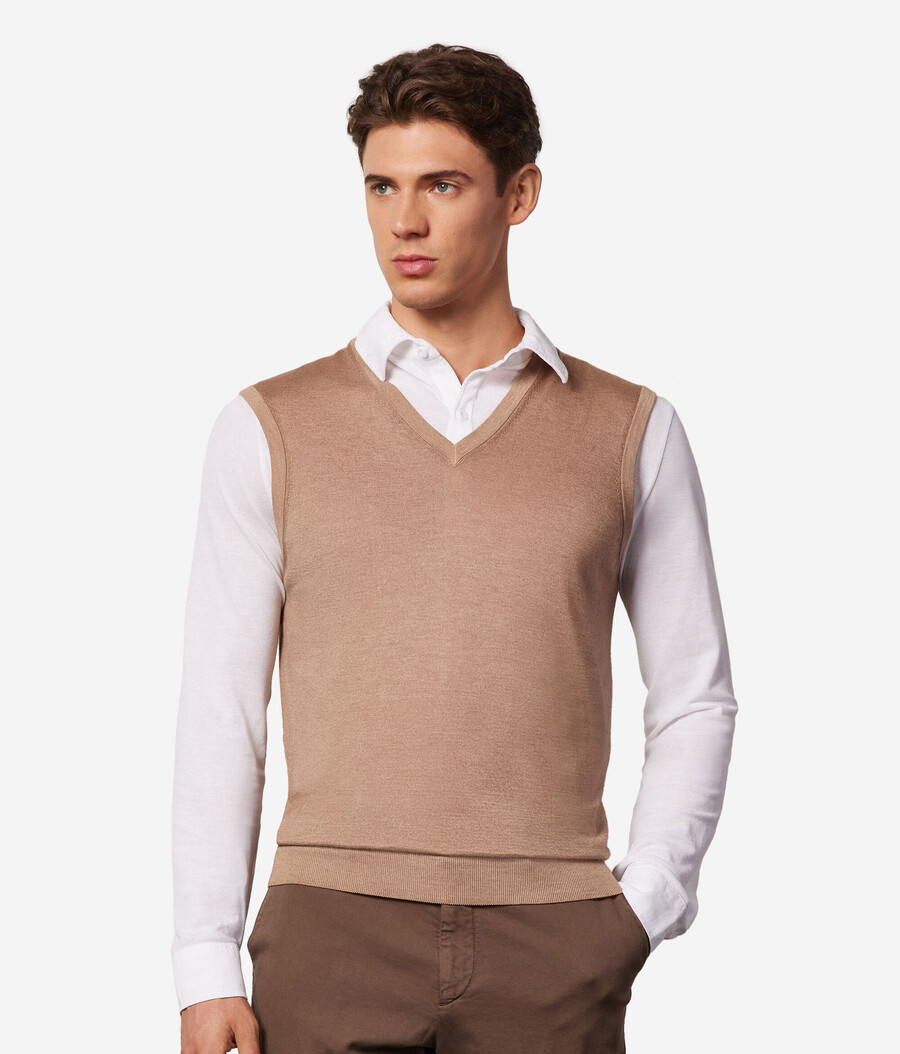 maglione senza maniche con scollo a v in cashmere ultrafine