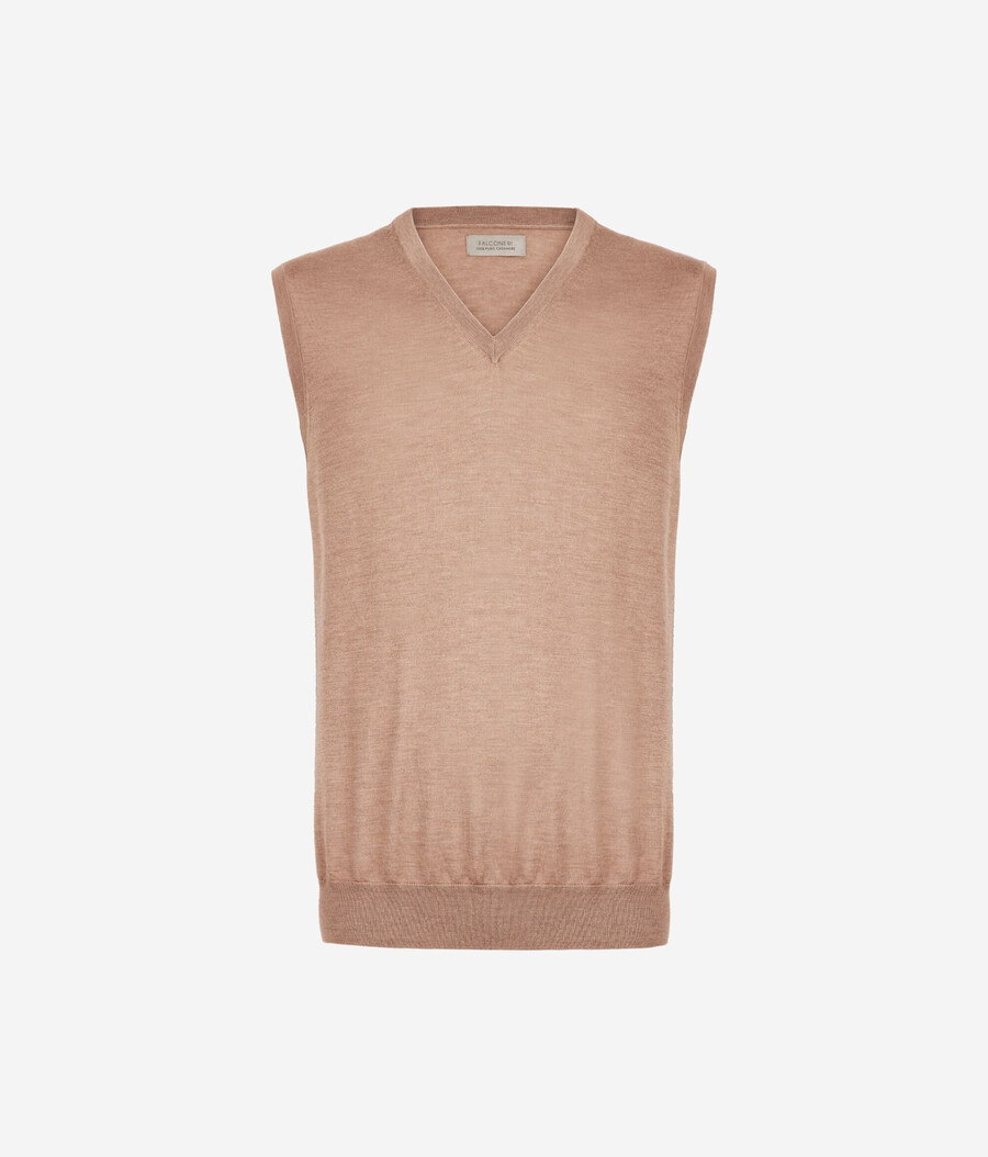 maglione senza maniche con scollo a v in cashmere ultrafine