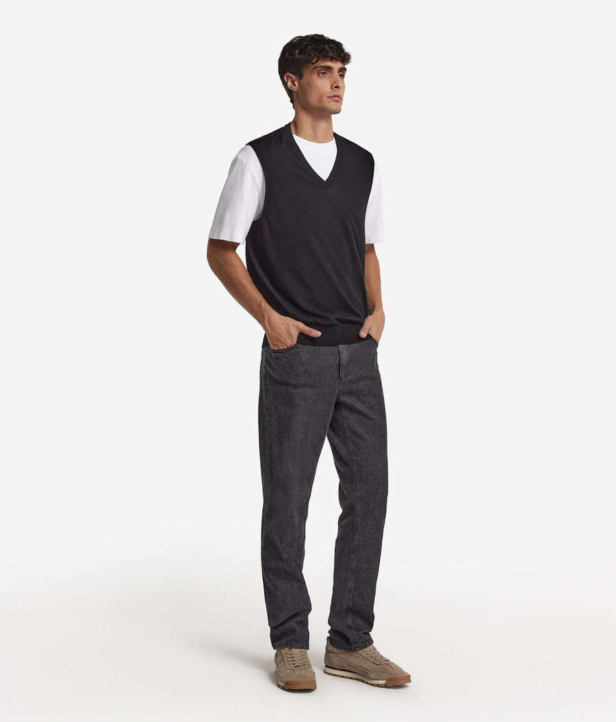 maglione senza maniche con scollo a v in cashmere ultrafine