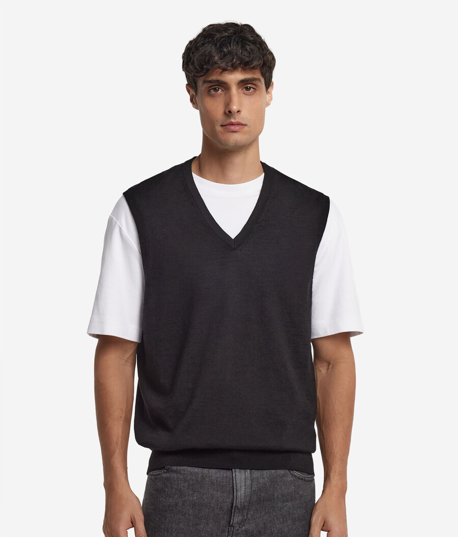 maglione senza maniche con scollo a v in cashmere ultrafine