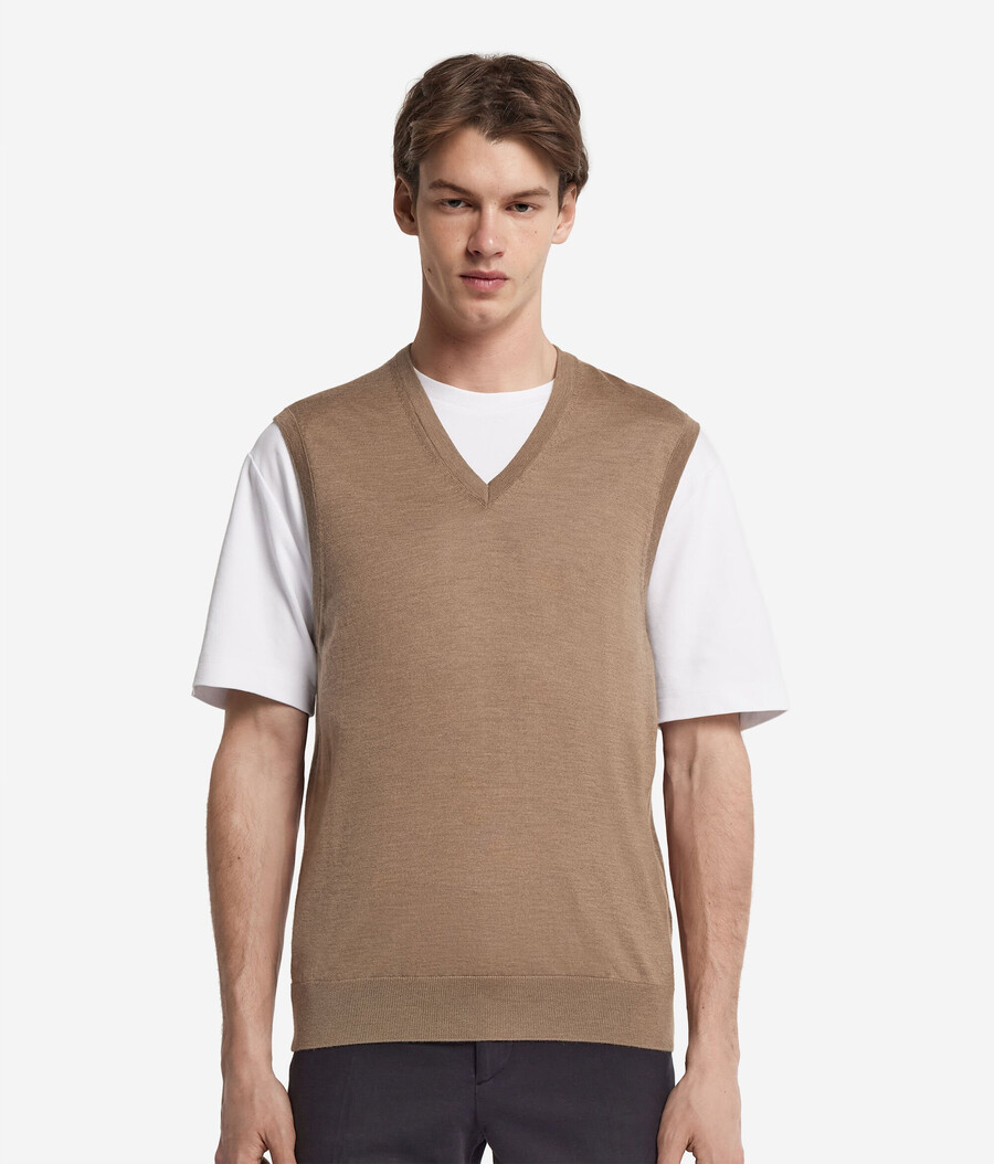 maglione senza maniche con scollo a v in cashmere ultrafine