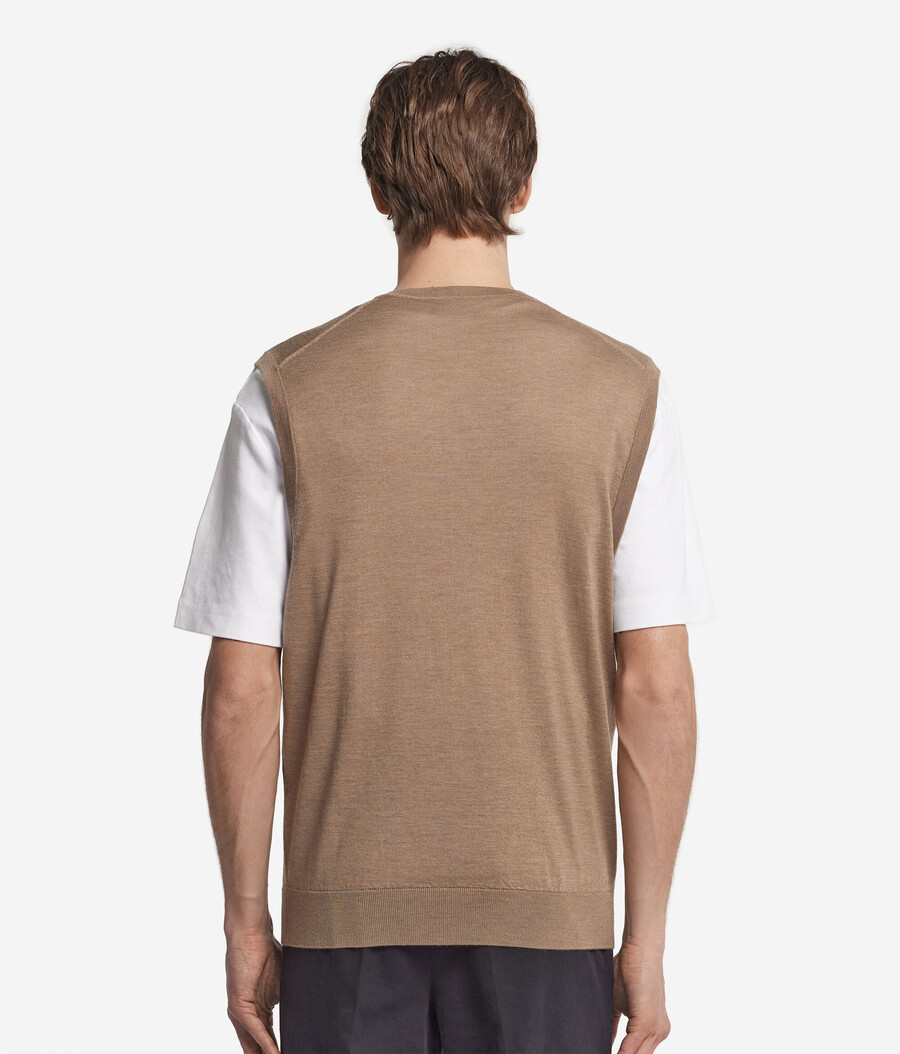 maglione senza maniche con scollo a v in cashmere ultrafine
