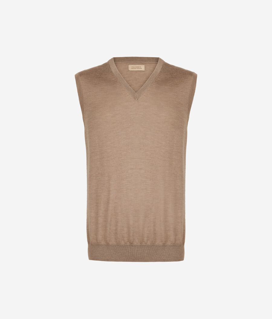 maglione senza maniche con scollo a v in cashmere ultrafine