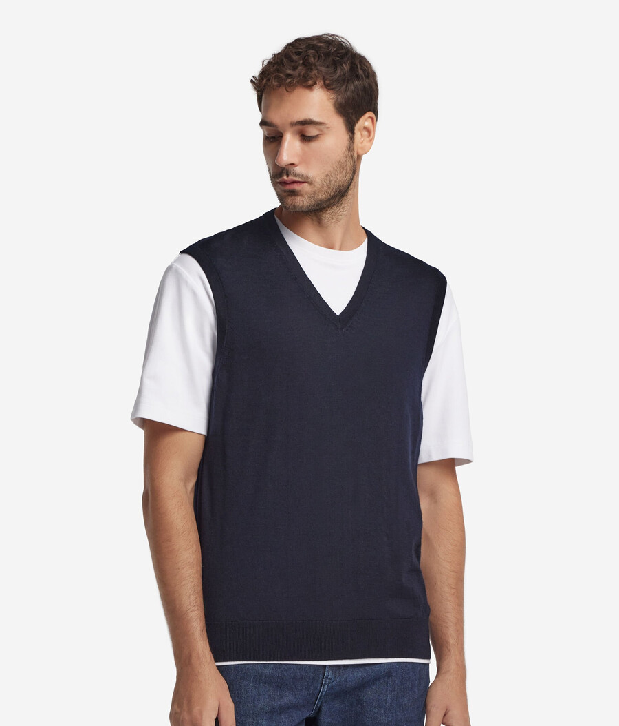 maglione senza maniche con scollo a v in cashmere ultrafine