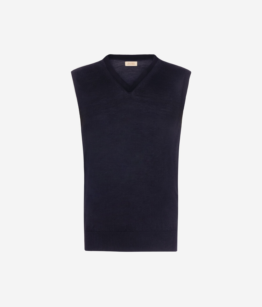 maglione senza maniche con scollo a v in cashmere ultrafine
