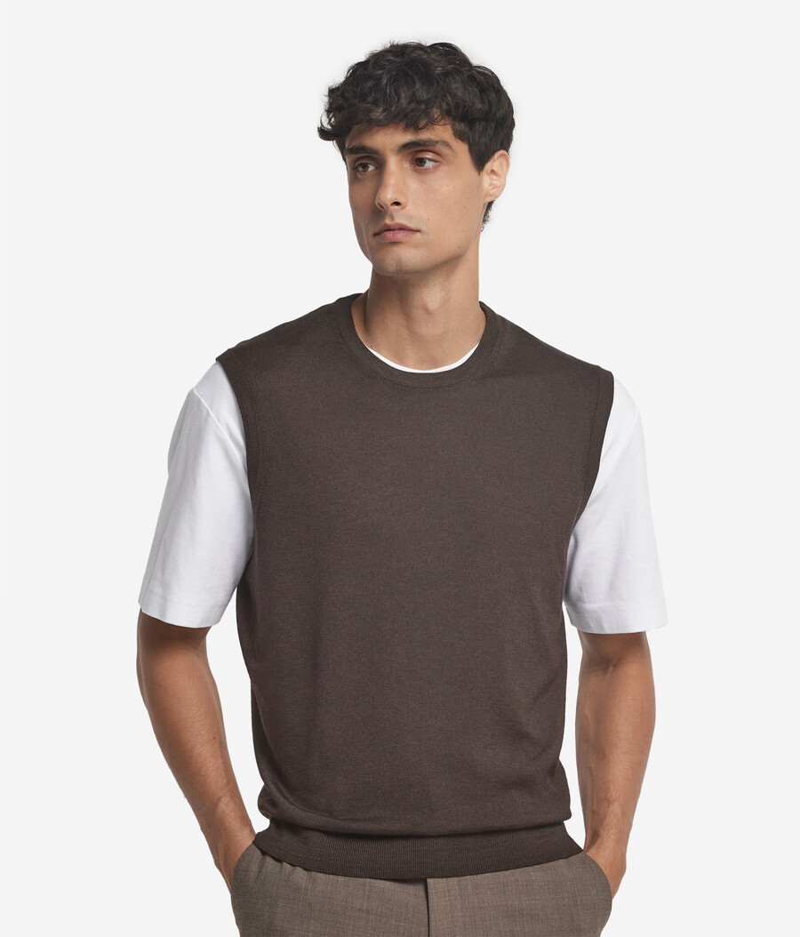 maglione gilet in cashmere ultrafine a collo tondo