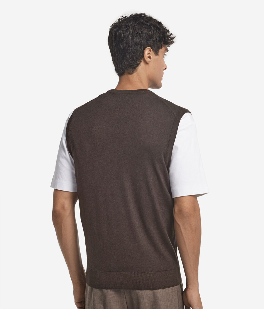 maglione gilet in cashmere ultrafine a collo tondo