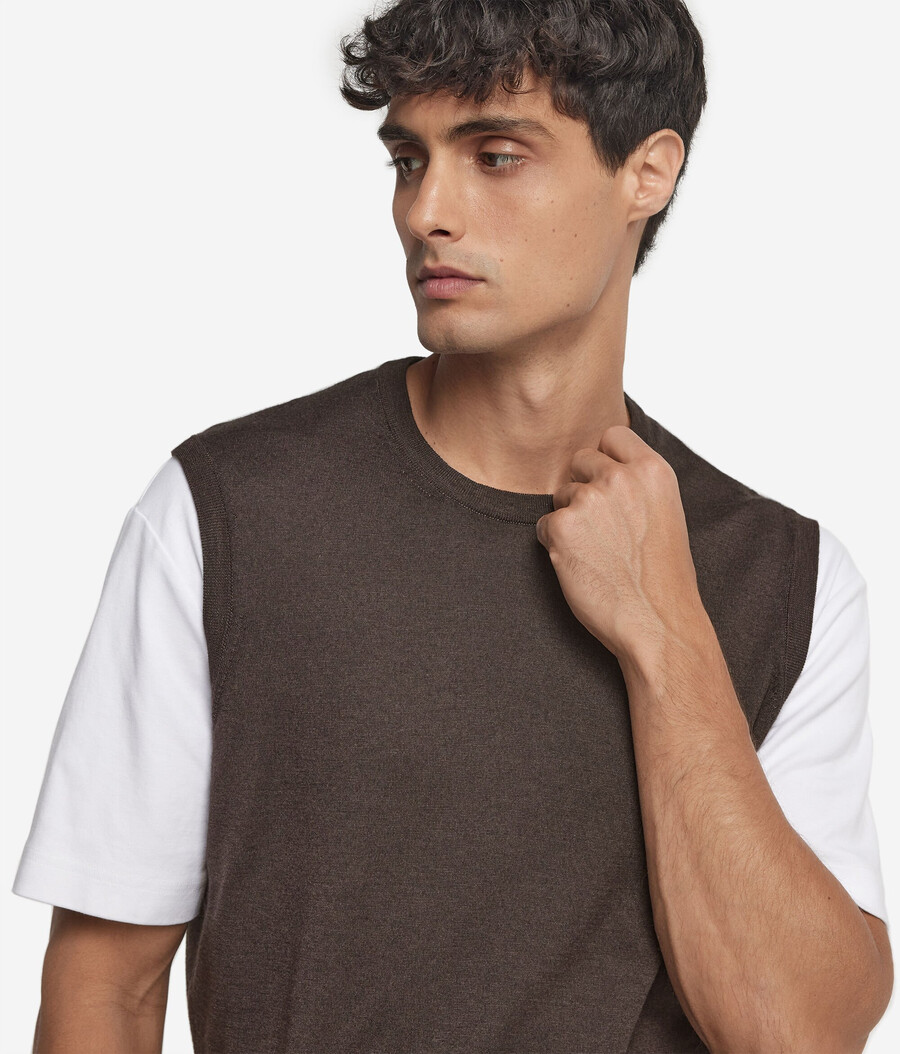 maglione gilet in cashmere ultrafine a collo tondo