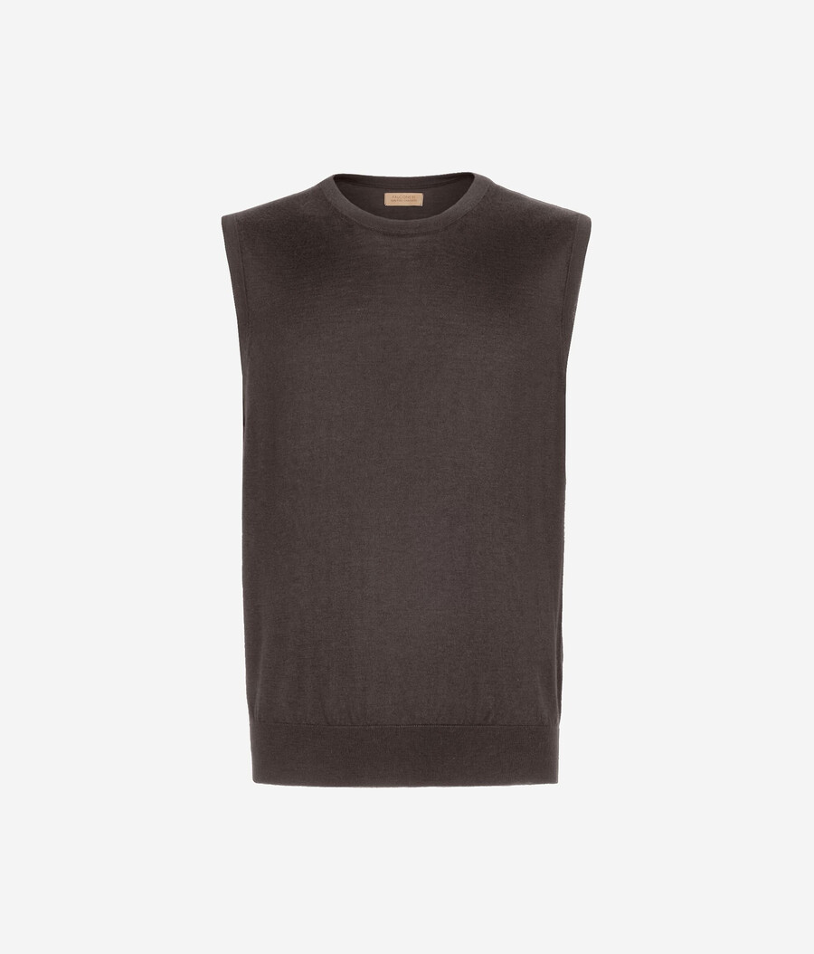 maglione gilet in cashmere ultrafine a collo tondo