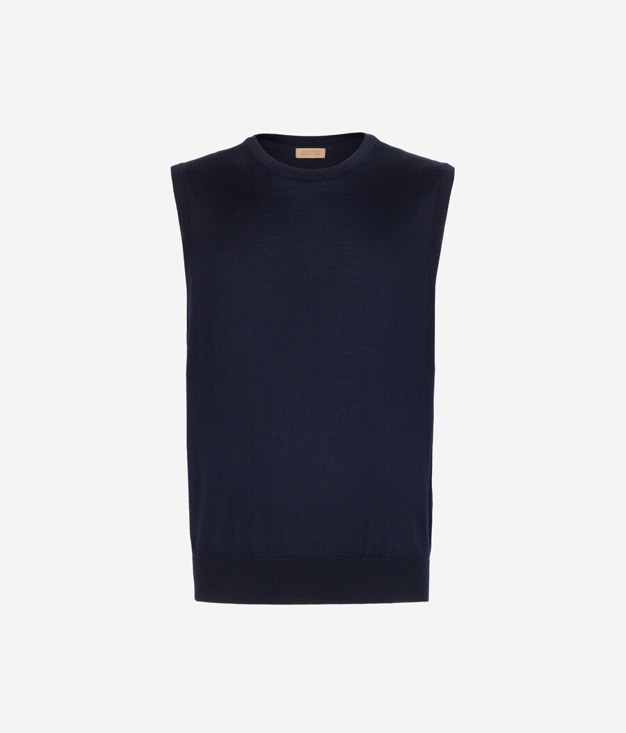 maglione gilet in cashmere ultrafine a collo tondo